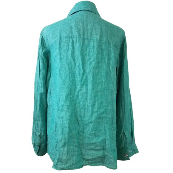 COLDWATER CREEK Green 100% Linen Snap-Front Roll-Sleeve Shirt Women's 1X - Picture 3 of 7